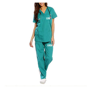 Personalizado estiramiento Spandex pantalones apilados enfermera Scrub Hospital uniformes traje de enfermería uniformes Jogger mujeres Scrub conjuntos uniforme - Product Image 2