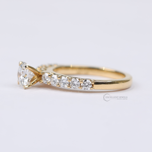 Anillo de Oro Amarillo de 18K con Diamante Cultivado en Laboratorio de 1.42 Quilates, Corte Redondo, Solitario con Banda Completamente Pavimentada, para Regalo de Boda, Compromiso o Fiesta - Product Image 2