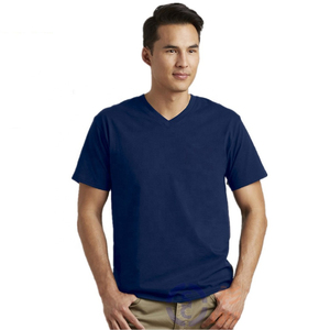 Vente en gros de t-shirts à col en V 100% coton avec impression de logo personnalisé hauts surdimensionnés à manches courtes décontractés et écologiques pour hommes - Product Image 1