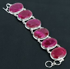 Pulsera de rubí rojo de Cachemira-Pulsera de Plata de Ley 925-Pulsera de piedras preciosas-Joyería hecha a mano-Pulsera de plata de rubí Regalo de aniversario - Product Image 5