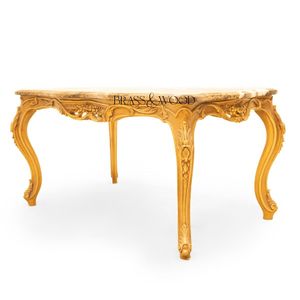 Mesa de Centro Rectangular de Lujo con Tapa de Mármol Veteado Marrón Miel y Marco de Hoja de Oro Tallado a Mano para Sala de Estar Clásica - Product Image 4