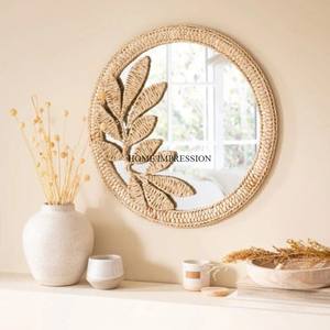 Hecho de madera de Color marrón interior hogar pared colgante espejo forma redonda mayor calidad al por mayor espejo montado en la pared en la India - Product Image 6