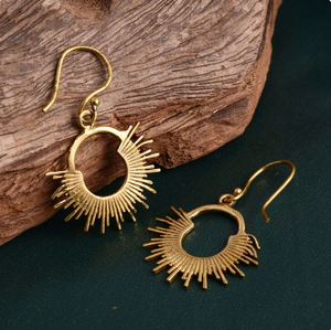 ต่างหูทองเหลืองชุบทอง14K ทำด้วยมือแบบห้อยน่ารักเครื่องประดับออกแบบ Sunburst ของขวัญผู้หญิงขายส่ง - Product Image 3