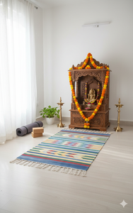 Tapis rectangulaire en coton tissé fantaisie moderne à motifs floraux, dos réversible, lavable en machine, pour la maison, le camping, les voyages, l'exercice, la prière - Product Image 2