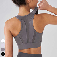 Sujetador deportivo halter con cremallera frontal de alta sujeción para mujer, con almohadillas extraíbles, transpirable, de elastano/poliéster, para yoga, gimnasio, fitness, personalizado