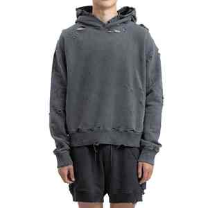 Sudadera con Capucha Negra Desgastada para Hombre, Diseño Personalizado, Estilo Básico, Mezcla de Algodón, Ropa Urbana, Marca Privada, Sudaderas con Capucha Desgastadas para Hombre - Product Image 6