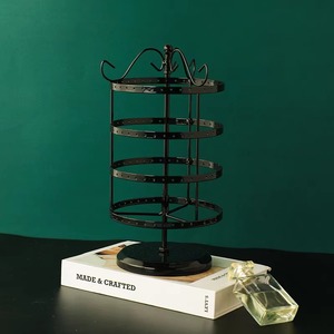 Black Round Jewelry Stand for Earrings Necklaces Rings Modern Metal Display Organizer for <b>Vanity</b> and Dressing Table - Product Image 2