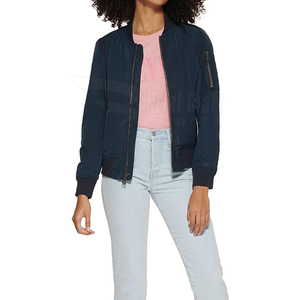 Chaqueta bomber de mujer con cremallera fina lisa en blanco, chaqueta bomber de moda para mujer superventas con logotipo personalizado, chaqueta vaquera - Product Image 4