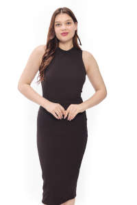 Robe moulante en velours côtelé sans manches à empiècement en maille élégante pour femmes longueur mollet col rond idéale pour les événements, les fêtes et les tenues de soirée - Product Image 2