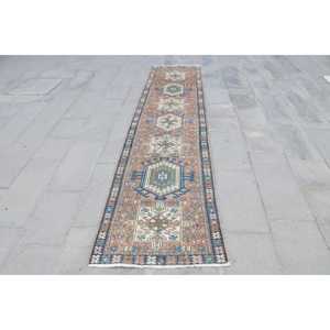 พรมตุรกีโบราณ ขนาด 2.5x10.9 ฟุต พรมสีน้ำเงินน้ำตาลสไตล์โมร็อกโก - Product Image 1