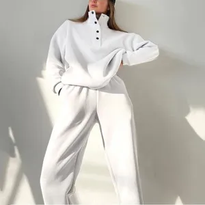 <b>Women's</b> <b>Beige</b> Fleece Maternity <b>Tracksuit</b> Set Half-Zip Pullover with Side Pockets Regular Fit Casual Winter Solid - Product Image 2