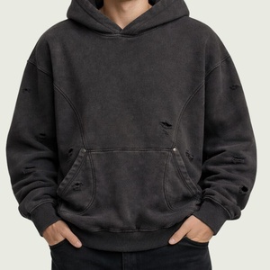 <b>Top</b> Deals <b>Distressed</b> Rough PatchesUnisex <b>Distressed</b> Patch Hoodie Vintage Streetwear Cotton Fleece Sweatshirt Hoodies - Product Image 4