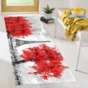 Eiffel and Red Tree <b>Painting</b> Printed Rug, Cityscape France View,Luxury Velvet Rug - Product Image 4