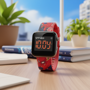 Modern Red Spiderman Watch SPD4800 Sport Fashionable <b>Square</b> Dial Digital Display Water Resistant Alarm Plastic Silicone Band - Product Image 3