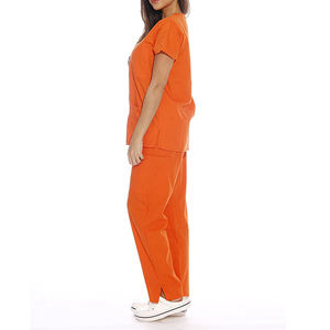 Traje de fregado suave elástico transpirable servicio OEM para mujer Venta caliente logotipo personalizado manga corta uniforme de enfermera uso hospitalario - Product Image 2