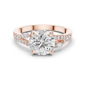 2.27 CT Round Brilliant Lab Diamond <b>Ring</b> for Women Leaf Accent Pav Band VVSVS EF CVD 18KT, 14KT, 10KT Gold & 925 <b>Silver</b> - Product Image 3