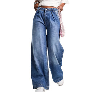 La mejor calidad, venta al por mayor, pantalones vaqueros para mujer, 100% algodón, pantalones vaqueros antibacterianos sostenibles, pantalones vaqueros de pierna ancha a la moda - Product Image 1