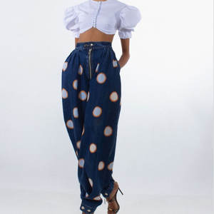 WCross-Border celana Denim musim panas baru Barat wanita-ritsleting pinggang tinggi bermanset, Retro kasual longgar, grosir - Product Image 5