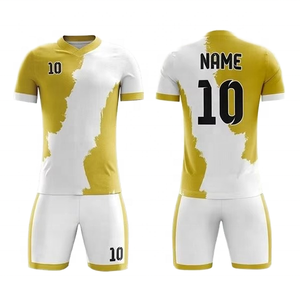Conjunto de Camiseta de Fútbol para Hombre, Blanca y Amarilla, con Estampado Digital, Cuello en V, Manga Corta, Transpirable, de Secado Rápido, que Absorbe la Humedad, Uniformes de Poliéster - Product Image 1