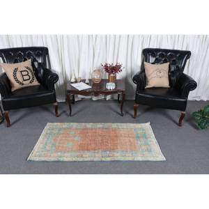 Tapis en Laine Patchwork Bleu Orange Vintage 2.4x4.9ft Tissage Plat Turc pour Décoration de Salon Largeur 4m avec Support en Latex - Product Image 2