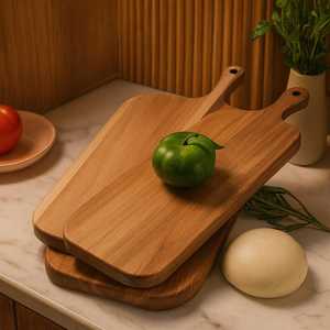 Juego de tablas de cortar de madera rústica Tablas de cocina de madera de acacia con asas para servir y cortar - Product Image 2