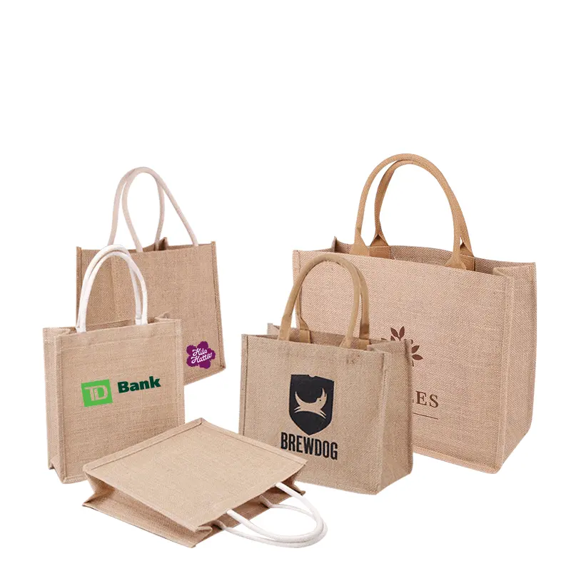 Jute Tote Bag with Pocket Zipper Custom Logo Sublimation Burlap Jute Shopping Tote Beach Bags for Gifts Jute Clutch Bag