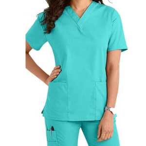 Cómodo elástico Hospital enfermera Doctor uso Scrubs uniformes conjuntos cuello en V manga corta Jogger pantalones mujeres Scrub trajes - Product Image 1