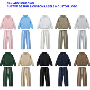 Embroidery 2 Piece <b>Oversized</b> Heavy Weight Custom Logo <b>Sweatpants</b> and Hoodie Set Unisex High Quality Baggy Tracksuits for Men - Product Image 3