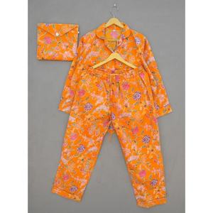 Pyjama d'été en coton confortable pour femmes ensemble main bloc imprimé vêtements de nuit robe demoiselles d'honneur tailles y compris 5XL pour adultes - Product Image 1