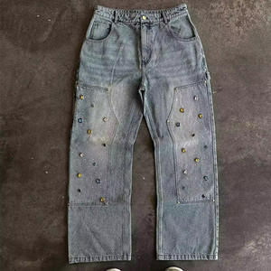 Pantalones vaqueros de diamantes de imitación personalizados para hombre, ropa de calle de alta calidad, pantalones vaqueros holgados de pierna ancha con diamantes para hombre con gemas, pantalones vaqueros 2025 - Product Image 2