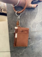 Tempat kartu ATM kulit sapi asli wanita kualitas tinggi dengan gantungan kunci gelang rumbai dompet koin & gelang kompak penggunaan sehari-hari