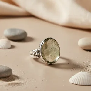 Bague délicate pour femme avec pierre précieuse, argent 925, quartz rutile, bijoux faits à la main, plaqué vermeil, certifié GRS, or 10 carats - Product Image 1