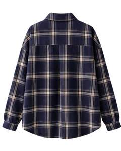 Camisa Oversize de Franela a Cuadros para Mujer, Azul Marino, Manga Larga, Casual, con Bolsillos, Suave, para Otoño e Invierno, Venta al por Mayor - Product Image 4