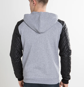 Sweat-shirt à capuche avec manches en cuir, vente en gros, OEM personnalisé, sweat-shirts de haute qualité, vente chaude décontractée d'hiver, vestes de motard pour l'extérieur, sweat-shirt à capuche - Product Image 3