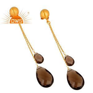 Meilleure vente de boucles d'oreilles en argent sterling plaqué or 18 carats avec pierres précieuses en quartz fumé naturel Demi Fine Jewelry pour femmes - Product Image 2