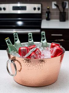 Bañera de latón artesanal con acabado Vintage para bebidas refrescantes en fiestas, eventos y reuniones en casa - Product Image 2