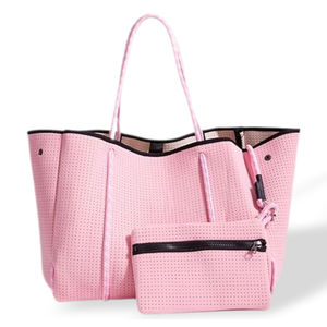 Sac fourre-tout imperméable en néoprène de grande taille pour femmes, style bohème, poche intérieure, fermeture à cordon, décorations en chaînes pour la plage/l'été - Product Image 3