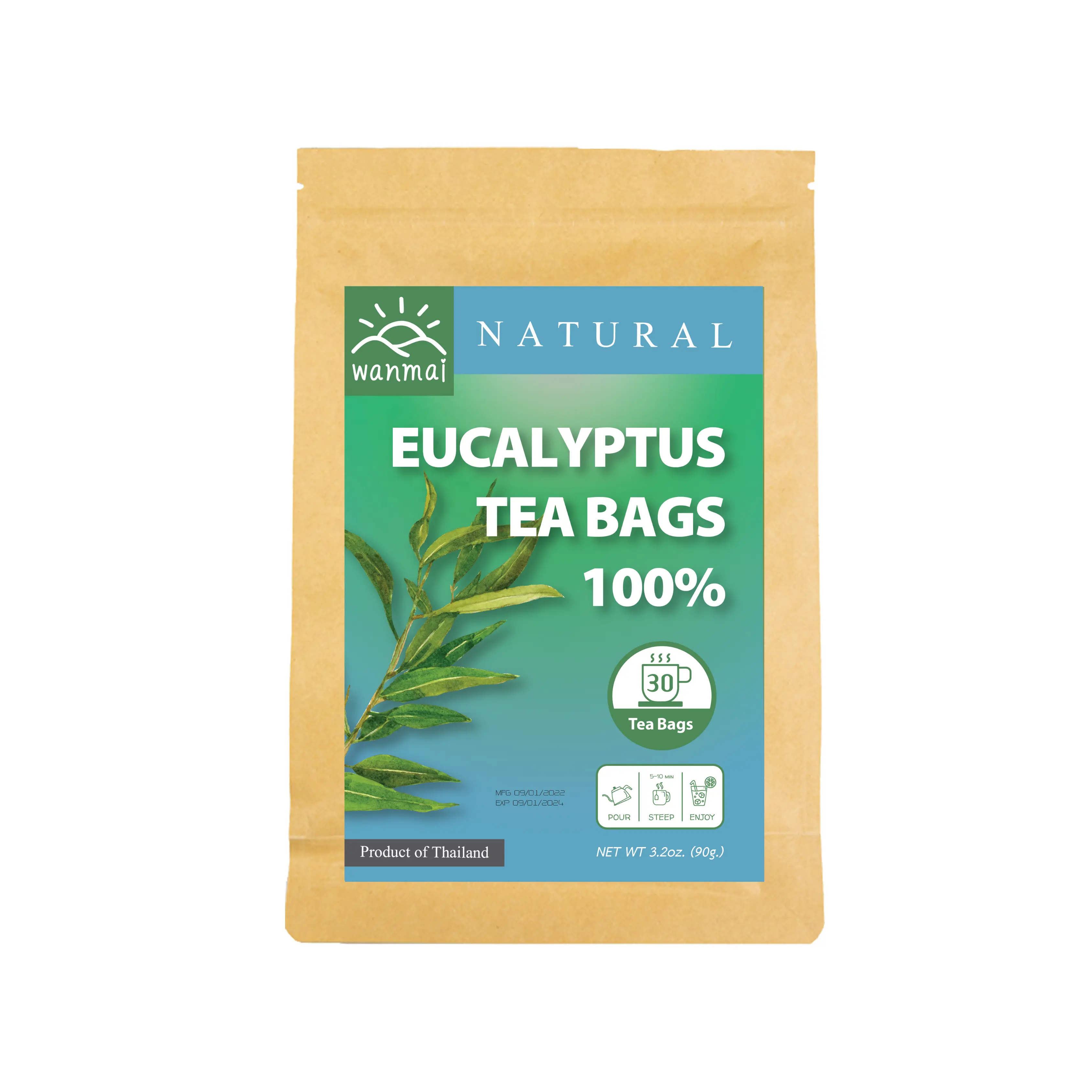 El té de eucalipto WANMAI29 apoya las dietas veganas y cetogénicas 100% hierbas reales en bolsa de remojo Kraft