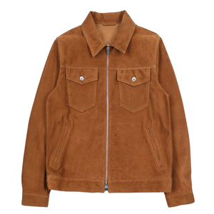 <b>Men's</b> Brown Suede <b>Leather</b> <b>Jacket</b> With Zipper Closure And Button Details Turn-down Collar Casual Autumn Style - Product Image 2