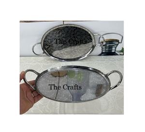 Ensemble de deux plateaux de service de tailles différentes, articles de cuisine de la plus haute qualité, plateau à snacks, plateau à chocolat avec poignées en métal doré - Product Image 4