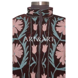 Women's Handmade Embroidered Suzani Jacket Indian Cotton Quilted Coat <b>Kimono</b> <b>Robe</b> <b>Long</b> Boho Style Floral Design jacket - Product Image 2