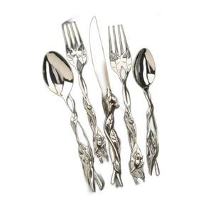 Couverts en acier inoxydable plaqué couleur argent ensemble de 5 fourchette cuillère couteau lave-vaisselle couverts design supérieur poignée - Product Image 3