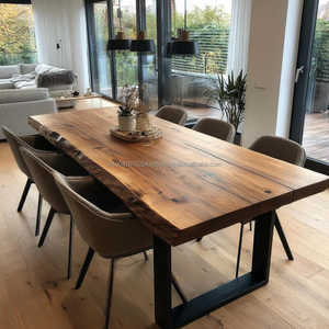 Mesa de Comedor Cuadrada Moderna con Borde Natural, Ecológica y Personalizada, de Madera de Nogal Sólido, Estilo Rústico, para Apartamentos de Lujo y Hogares - Product Image 4