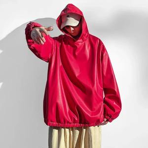 2025เสื้อสเวตเตอร์มีฮู้ดผู้ชาย, เสื้อแขนยาวมีฮู้ดหนัง PU มีฮู้ดเสื้อสวมหัวแนวสตรีทแฟชั่นลำลองกันน้ำ - Product Image 4