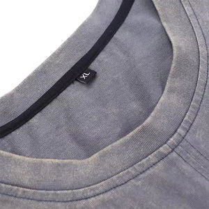 Chenille bordado nuevo diseño hombres rayas camiseta logotipo personalizado impresión Ácido lavado hombres y mujeres camiseta - Product Image 6