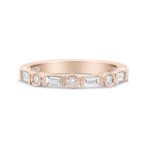 Bague en or rose 14 carats avec diamants baguette et ronds de 3/8 carats, alliance de mariage - Product Image 1