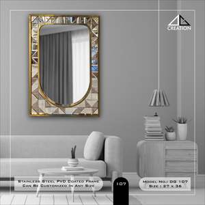 Miroir mural de salle de bain minimaliste en acier inoxydable avec revêtement PVD, léger, anti-buée, élégant et irrégulier - Product Image 4