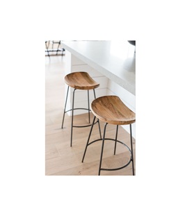 Taburete de encimera de metal tapizado de madera con respaldo alto que proporciona comodidad adicional para su uso en interiores de cocina con estilo - Product Image 6