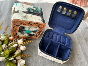 Cajas de joyería de cuero de piel metálica con herramientas hechas a mano con estilo occidental, fundas mínimas esenciales de joyería con piedra turquesa - Product Image 6