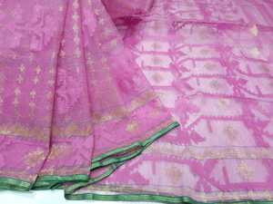 Trendy Deshi Dhakai Pink Jamdani Sharee Calidad de exportación para mujeres JAMDANI FABRIC Blue GREEN Golden Sky Blue de Bangladesh - Product Image 3